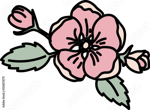 Floral Line Art with Leaves