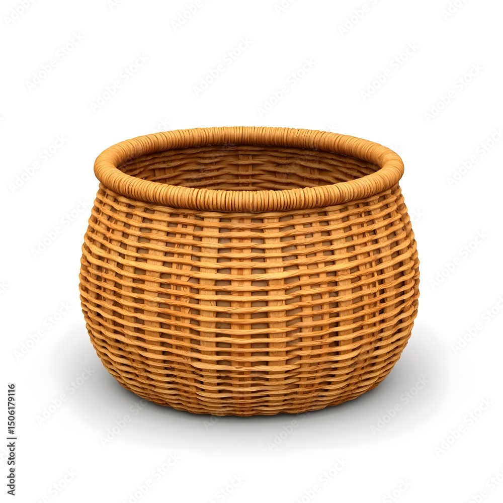 Obraz premium Empty Round Woven Storage Basket Rustic Home Decor Container