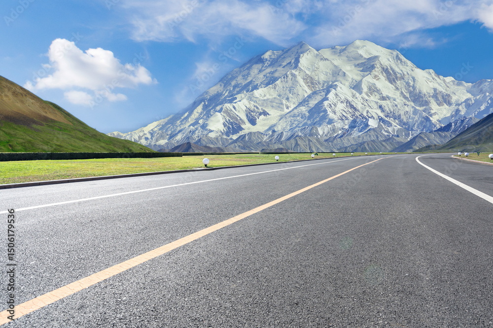 Fototapeta premium Road blue sky cloud park landscape mountain nature outdoor travel 