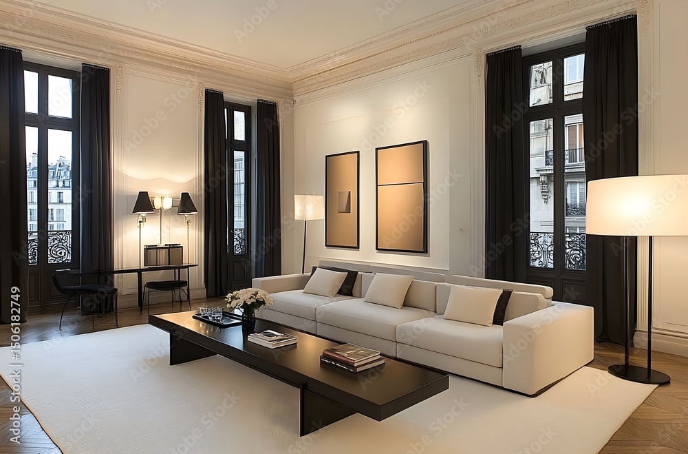 Naklejka premium Modern minimalist living room interior design.