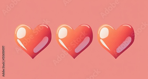 Three dimensional hearts on a soft pink background. photo