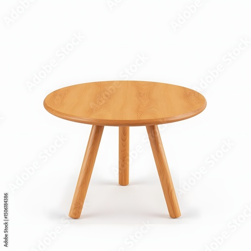 Modern Minimalist Round Wooden Side Table with Three Legs on White Background