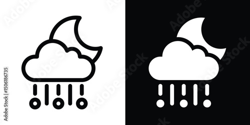 Weather Icon with Moon, Cloud, and Hail: Nighttime Hailstorm Climate Symbol