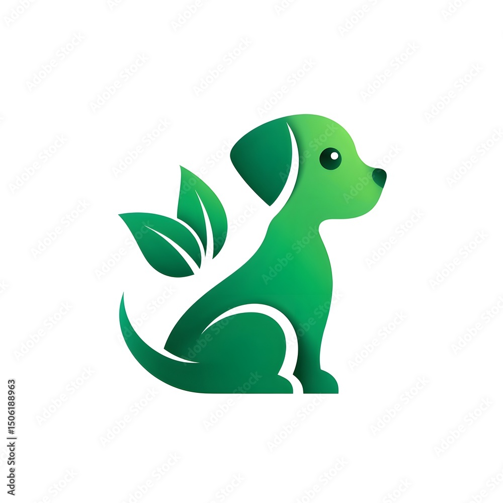 Obraz premium A stylized green dog logo design that symbolizes eco-friendliness and nature, showcasing a blend of pet care and environmental consciousness.