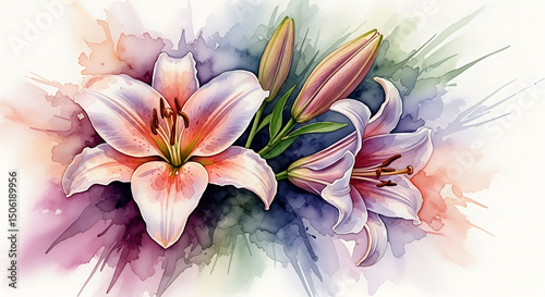 Watercolor Lilies: Floral Elegance in Pastel Hues