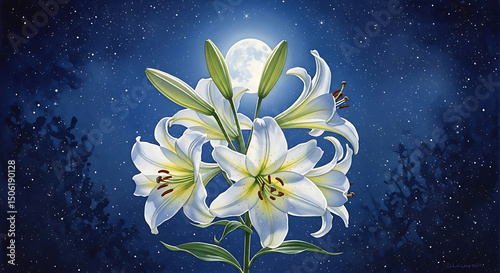 Moonlight Lilies: Floral Serenity in the Night