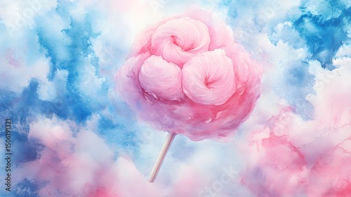 Sweet cotton candy art print on a stick with pastel colors and soft clouds for dreamy decor and aesthetic vibes