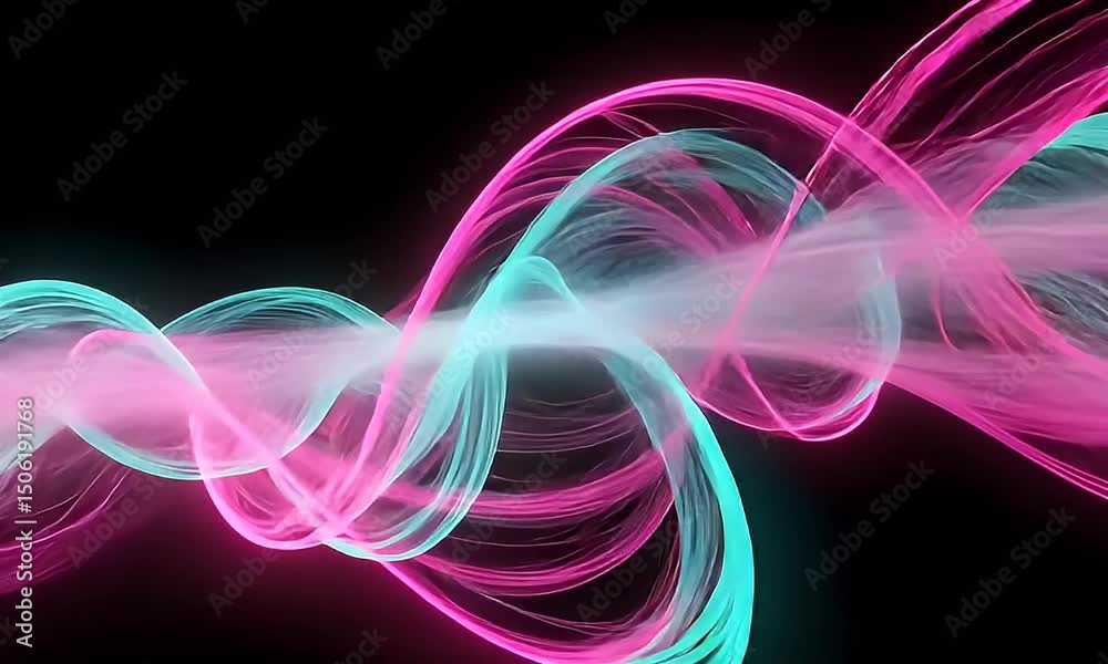 Abstract Digital Wave Form in Vibrant Cyan and Magenta Colors against Black Background