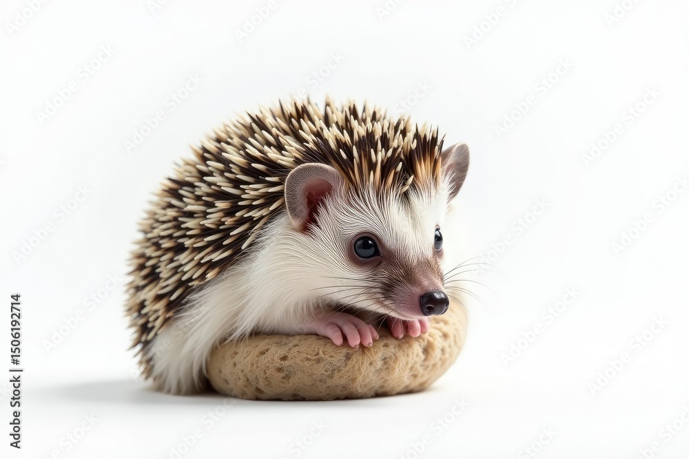 Obraz premium Tiny hedgehog on pure white background, curled in a ball , studio, image, macro