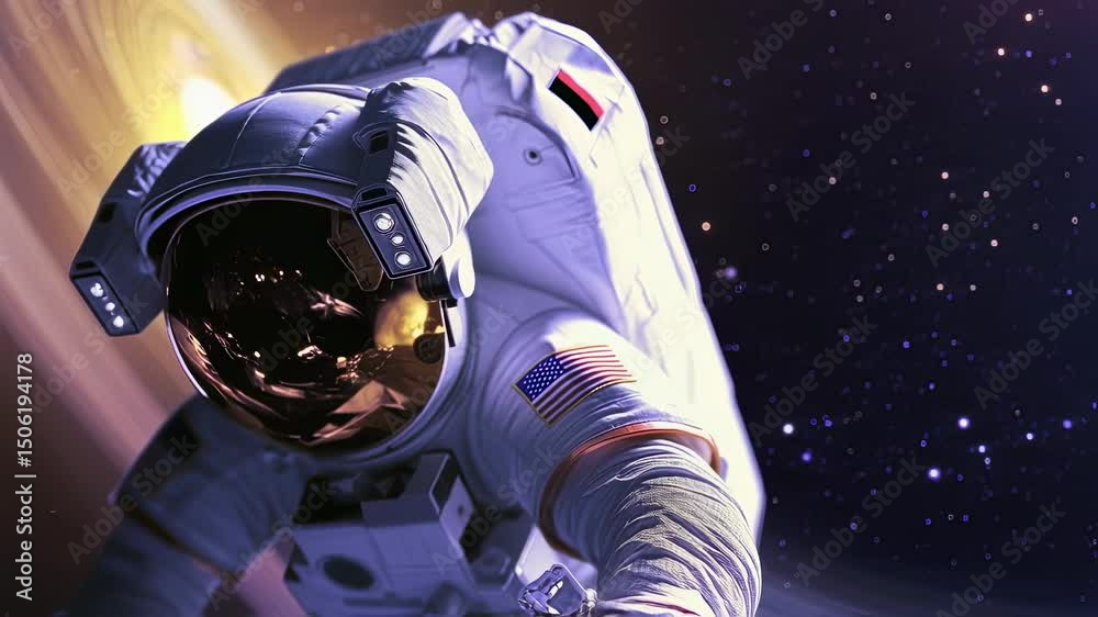 Saturn's rings shine brightly as an american astronaut floats effortlessly in the vast expanse of space, capturing the awe inspiring beauty and wonder of space exploration