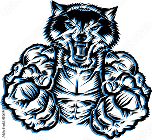 muscular wolf mascot for school, college or league sports