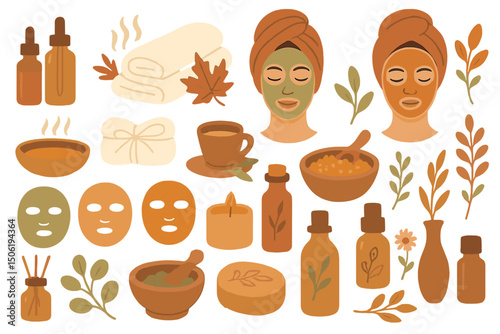 Spa day elements for relaxation featuring natural beauty products and treatments in warm tones