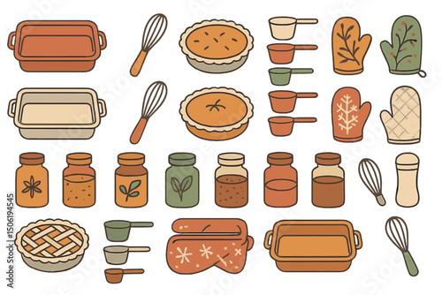 Baking tools and ingredients laid out for a home cooking session during autumn
