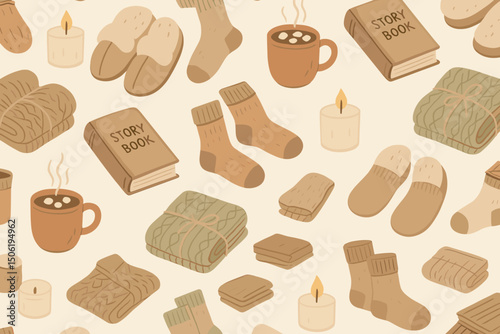 Cozy autumn afternoon with hot drinks, soft socks, and warm blankets inviting for relaxing reading time