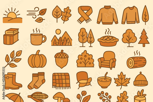 Autumn-themed illustration featuring cozy elements, nature, and seasonal activities for a warm atmosphere