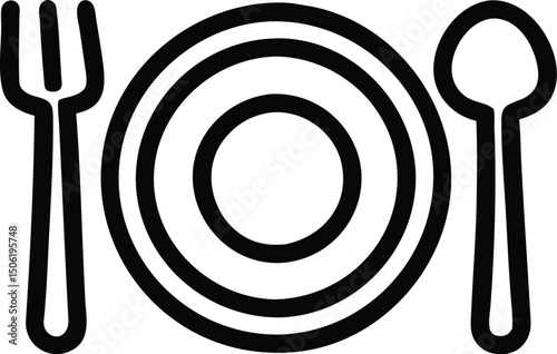 Fork Spoon Plate Food Icon Line Art Design