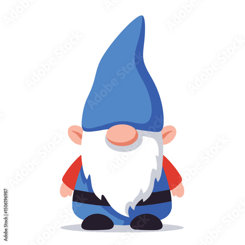 Cartoon gnome character with blue hat and beard in playful style  