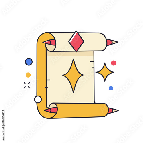 Magic scroll illustration with colorful accents representing fairy tales  