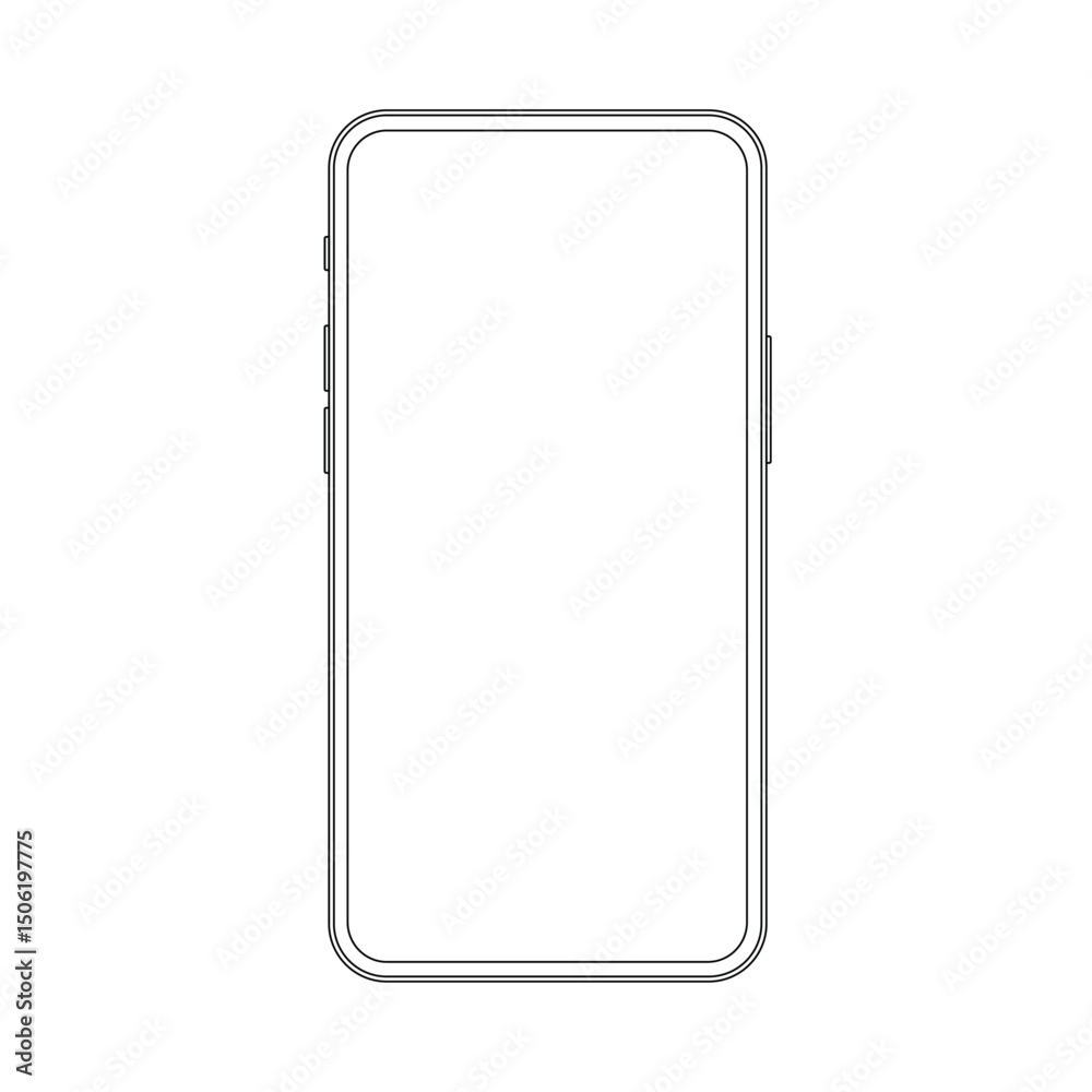 Outline drawing thin frame trendy smartphone. Elegant thin line style cellphone design Outline drawing thin frame trendy smartphone. Elegant thin line style cellphone design