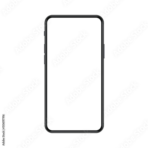 New trendy version of black thin frame notch display smartphone with blank white screen. Realistic phone mockup for any project vector illustration