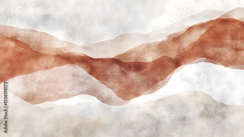 Abstract watercolor mountain landscape painting in earth tones for wall art and home decor ideas
