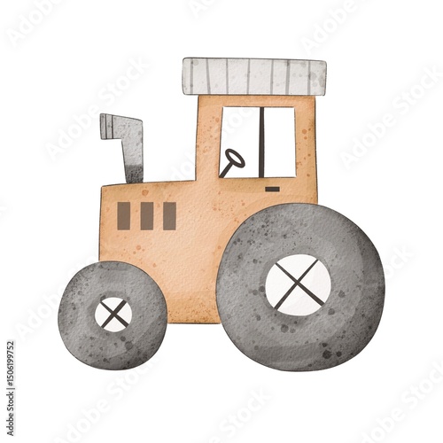 cartoon tractor, hand drawing lettering. flat style, colorful illustration for kids. baby design for cards, poster decoration, t-shirt print
