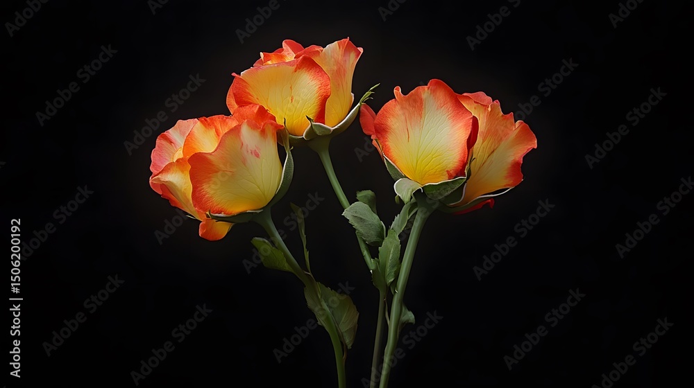 Obraz premium Stunning Bouquet of Four Yellow and Orange Roses