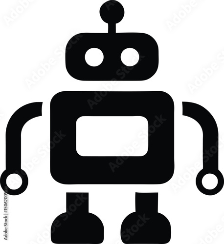 Simple Black Robot Icon, AI, Automation