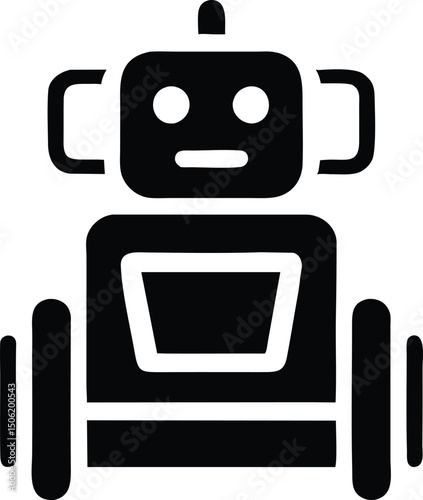 Cute Robot Icon, Black Silhouette