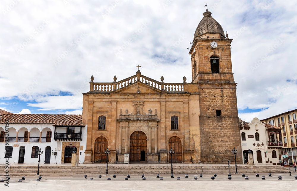 Fototapeta premium Tunja, Boyaca - Colombia. May 8, 2025. Metropolitan Basilica of Santiago Apostle, Catholic Cathedral