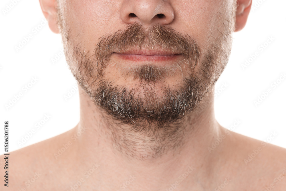 Obraz premium Man with beard on white background, closeup