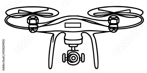 Sleek Quadcopter Drone with Rotating Camera, A cutting-edge quadcopter drone with four propellers and a centrally mounted rotating camera, designed for dynamic aerial imaging