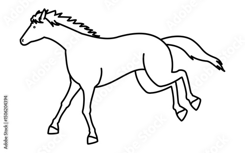走る馬のシンプルな線画、白黒のベクターイラスト