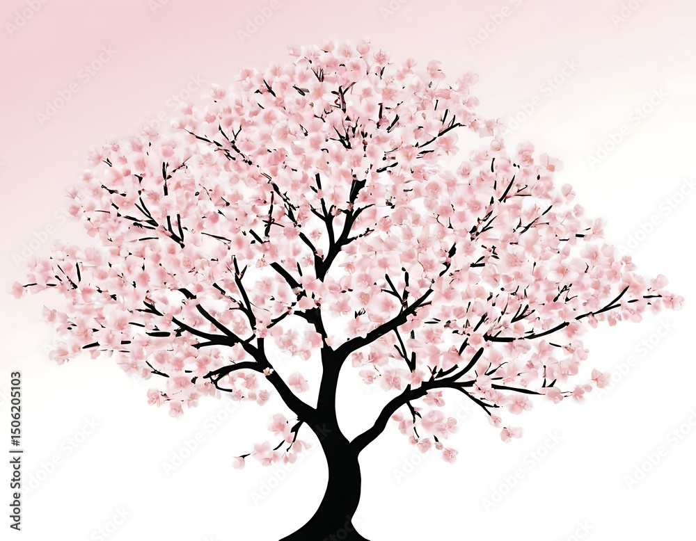 Fototapeta premium Beautiful Cherry Blossom Tree Against a Delicate Pastel Background