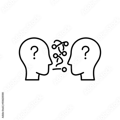 Two Abstract Heads Facing Each Other with Question Marks, Representing Nonverbal Communication Difficulties, Autism Concept, For Neurodiversity, Psychology, Education