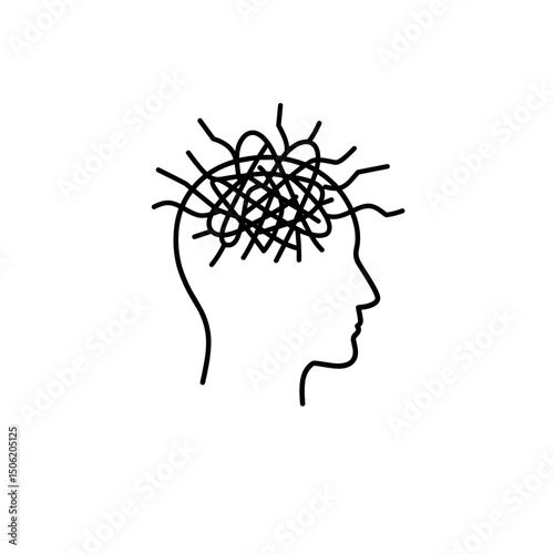 Abstract Human Silhouette with Tangled Lines, Illustration of Sensory Overload, Neurodiversity, Autism Concept, For Psychology, Education, Mental Health
