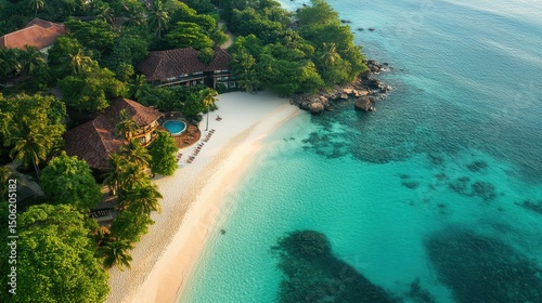 Stunning tropical cove with clear waters and lush cliffs at midday in a remote paradise
