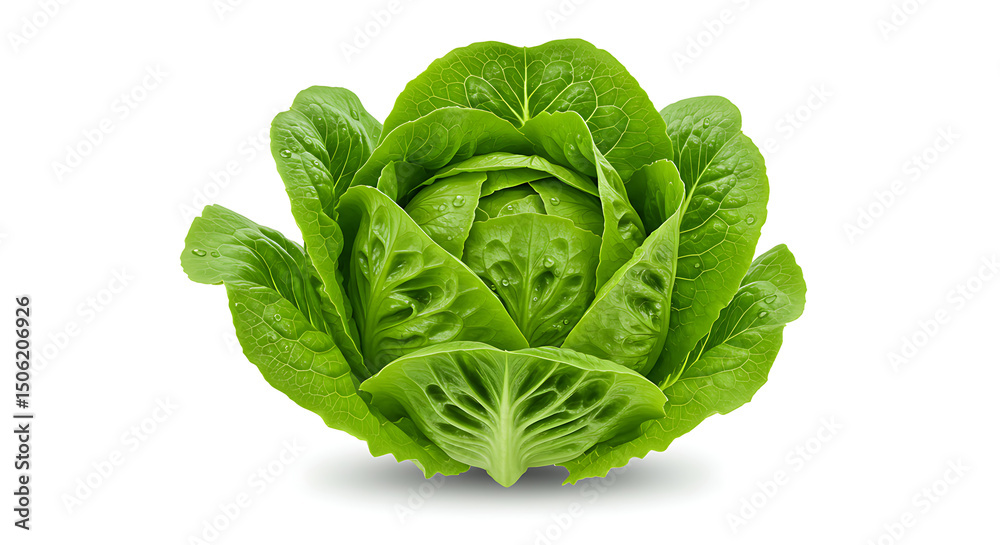 Fototapeta premium Lettuce Head with Soft Shadows on White Background