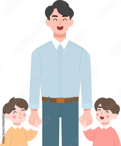 Father with two Children Father's Day illustration