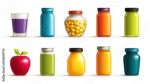 Wallpaper Mural Colorful beverage bottles and jars displayed on a white background.  Various colors and shapes Torontodigital.ca