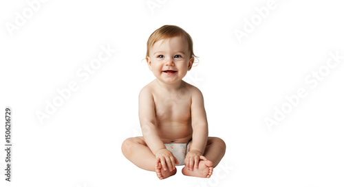 Adorable Smiling Infant Sitting Isolated on Transparent Background