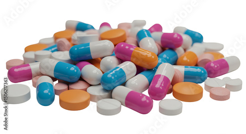 Assorted Colorful Pills And Capsules On Transparent Isolated Background