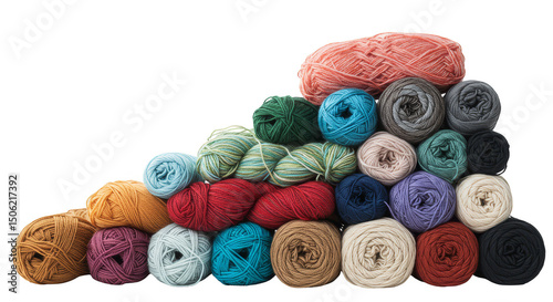 Assorted Colors of Yarn Balls Arranged on Transparent Isolated Background Photo