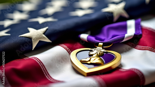 purple heart medal on folded flag