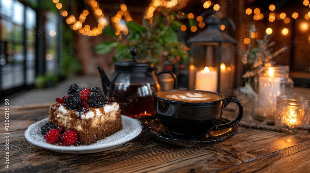 Fototapeta premium Cozy autumnal dessert and tea