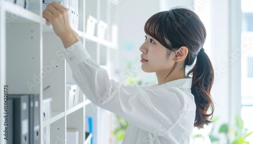 棚を整理する会社員