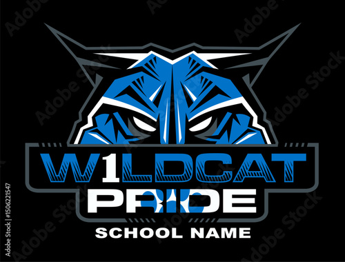 wildcat pride design with half mascot for school, college or league sports