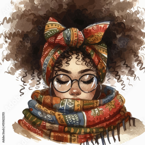  African American lady with a Messy afro hair and glasses 