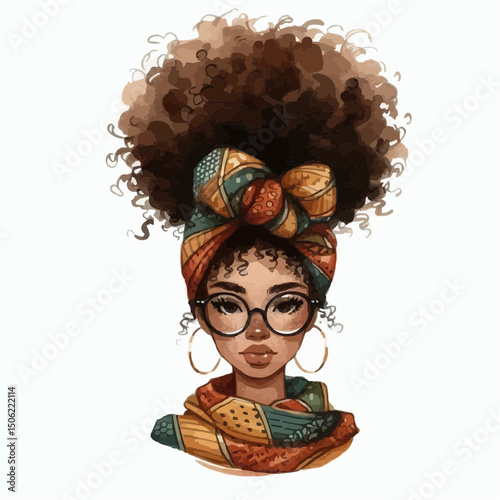  African American lady with a Messy afro hair and glasses 