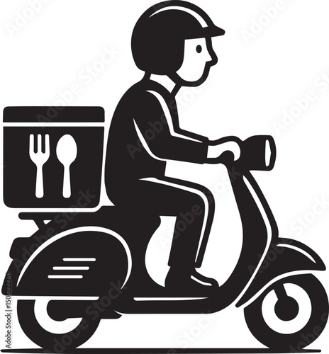 Vintage illustration of a person riding a red motor scooter for fun delivery travel